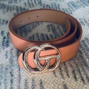 Peach Tan Belt Gold Leather Women Accessory Pants